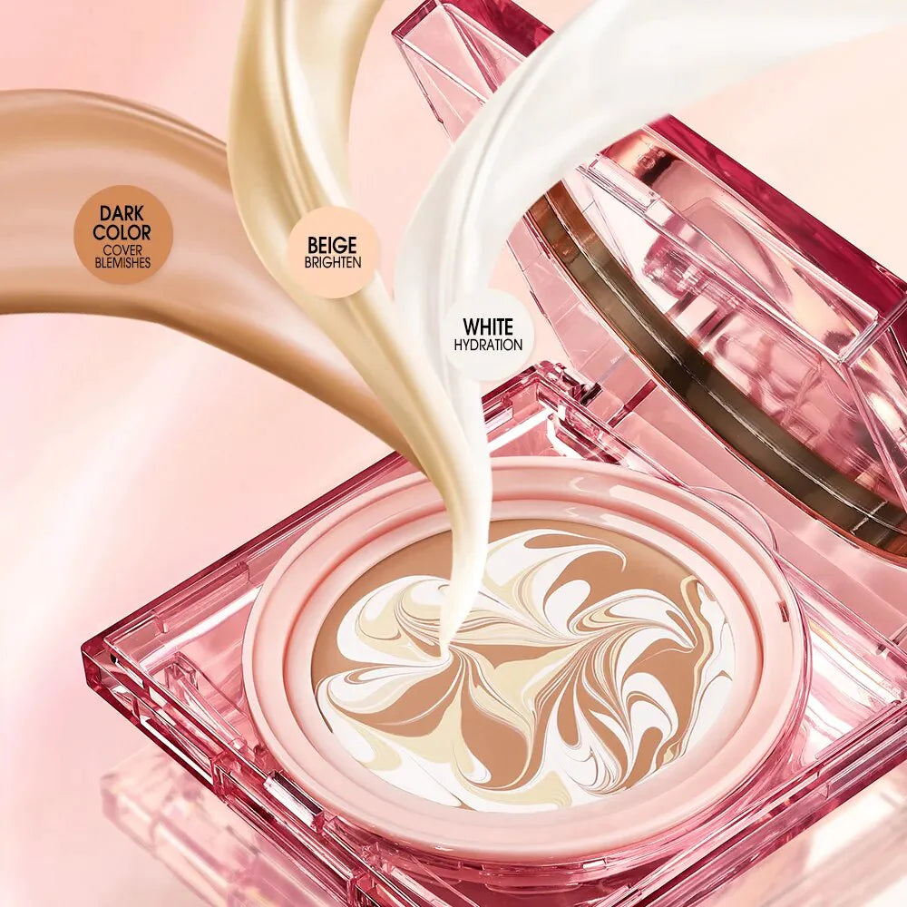 O.TWO.O Triple Cushion Cream, Natural Oil-Control, Waterproof High Coverage Makeup Base | 3 IN 1 Cream- PINK+ WHITE+ SKIN COLOR
