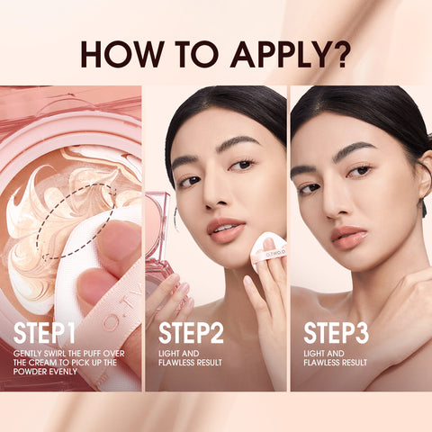 O.TWO.O Triple Cushion Cream, Natural Oil-Control, Waterproof High Coverage Makeup Base | 3 IN 1 Cream- PINK+ WHITE+ SKIN COLOR
