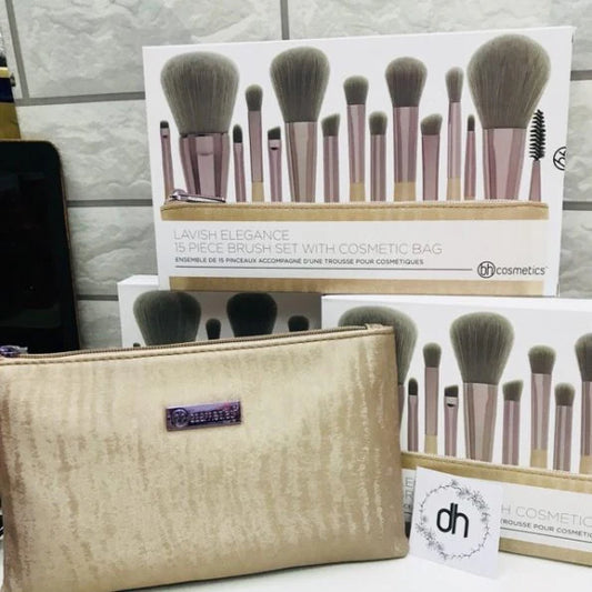 Lavish Elegance 15 Piece Brush Set With Cosmetic Bag