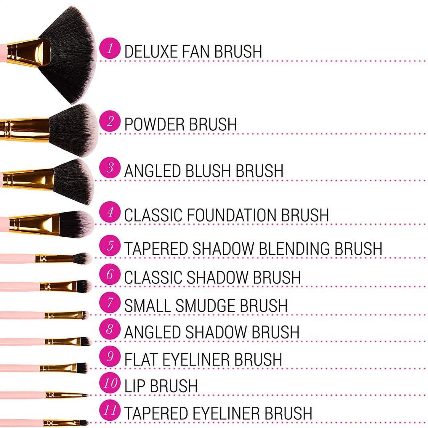 Pink Dots Collection 11 Piece Brush Set