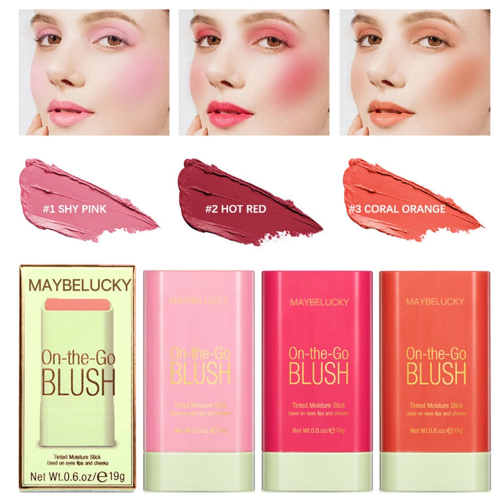 Multi-function Blush Stick Natural Cheek Face Rouge Blusher Cream Lasting High Color Rendering Brightening Skin Tone Waterproof